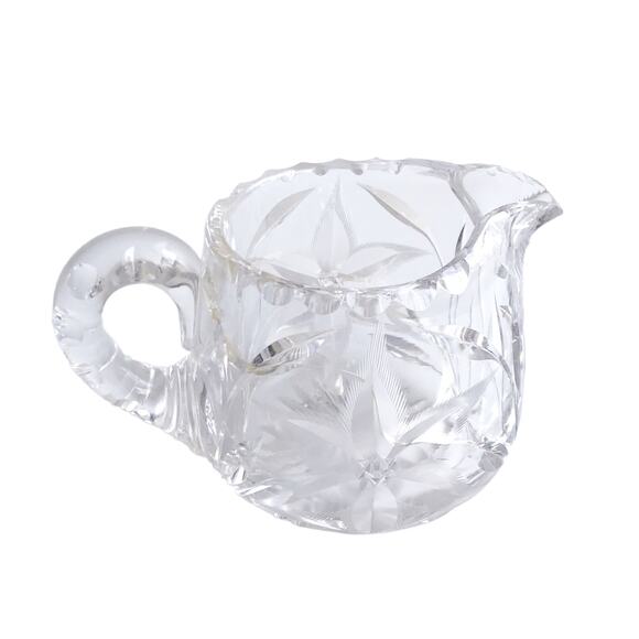 Vintage Cut Crystal Sugar Bowl Creamer Bowl Floral Star Etched Clear Glass MCM - Picture 13 of 14